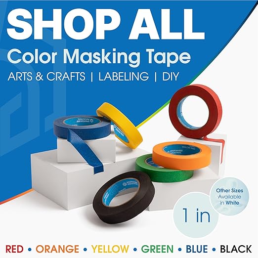 Spartan Industrial - 1" X 60 yd Green Masking Tape - 12 Colored Tape Rolls for Bundling, Labeling, and More - No Residue, 5.5 Mil