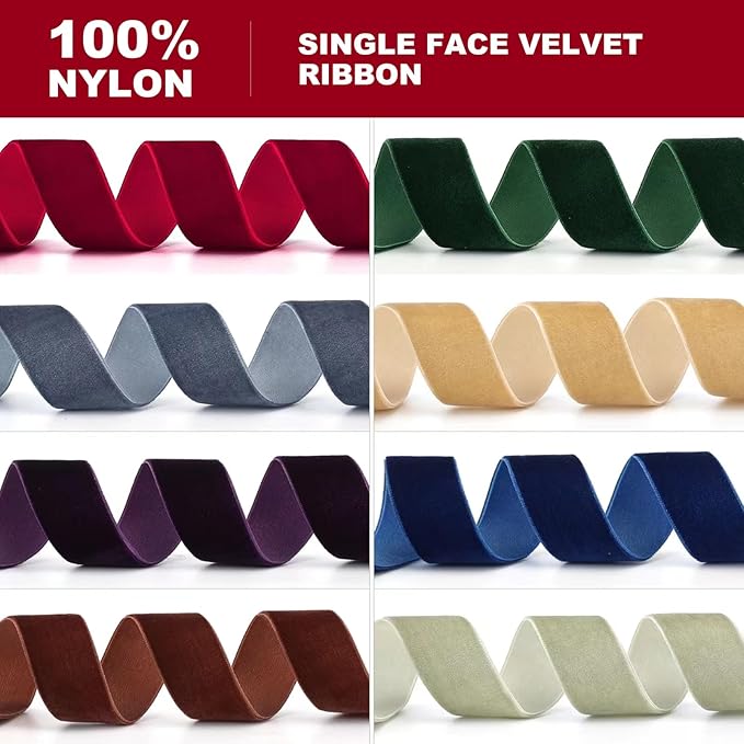 Dusty Green Velvet Ribbon,1/4" W x 20Yd Single Face,Great for Gift Wrapping,Hair Bows,Handmade Craft and Christmas,Wedding Decoration (1/4" Dusty Green)