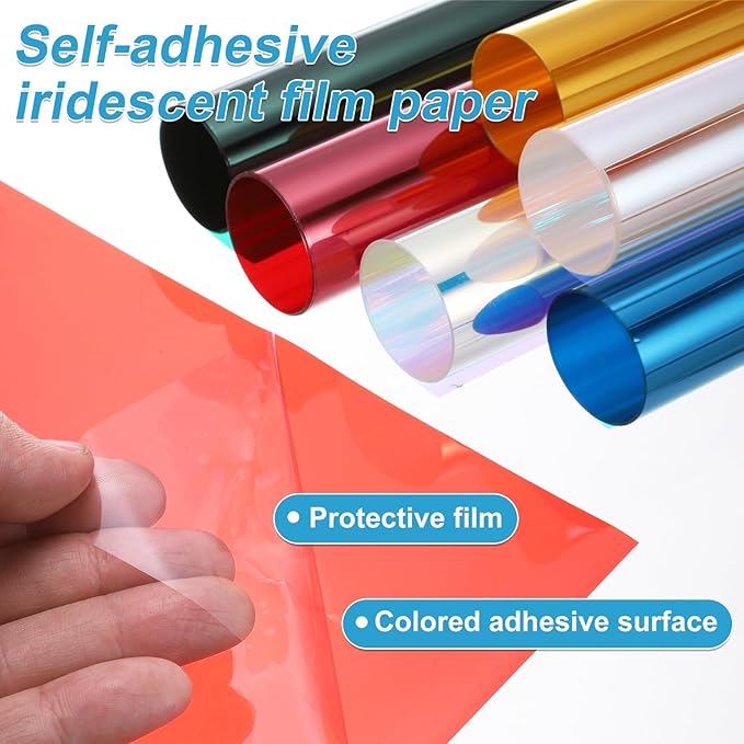 MECCANIXITY Iridescent Window Film,12" x 39" Iridescent Holographic PVC Fabric Dichroic Film Clear Vinyl Paper Roll for DIY Craft Gift Wrapping Bag Decoration,Orange