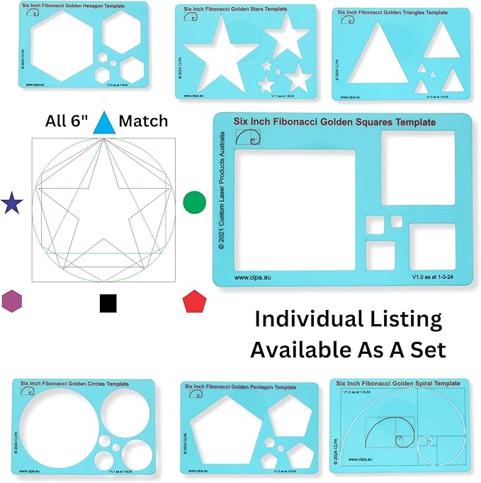 6" Square Stencil Template for Drawing and Drafting: A Fibonacci-Inspired Square Drawing Tool for Artists Allows The Simple Application of The Golden or Divine Ratio for Artistic Design