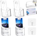 4Pcs Acrylic Brochure Holder, Plastic Trifold 4 Inches Wide Pamphlet Holder Wall Mount/Countertop Organizer for Display Flyer, Booklet, Document, Literature