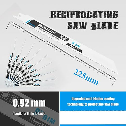 10 Pack 9 inch Reciprocating Saw Blades Set,14 TPI High Carbon Saw Blades, Metal Saw Blades with Organizer Case (10, 14TPI/225mm)