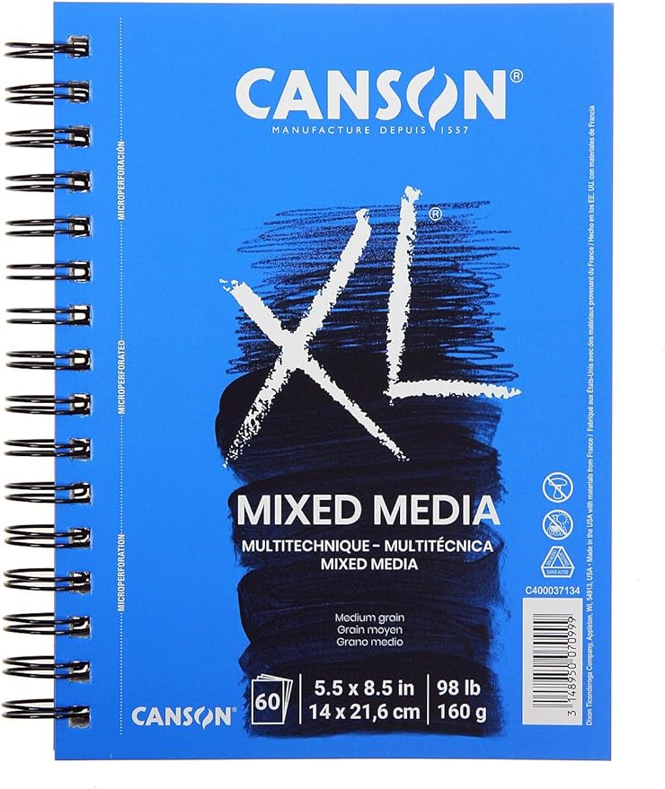Canson XL Series Mixed Media Pad, Side Wire, 5.5x8.5 inches, 60 Sheets – Heavyweight Art Paper for Watercolor, Gouache, Marker, Painting, Drawing, Sketching