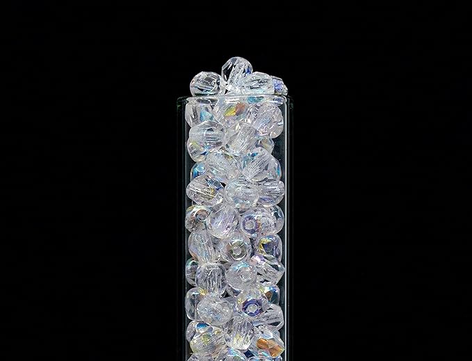 1.8 oz (50g, Approx. 600pcs) of Faceted Fire Polished Pressed Czech Glass Beads 4mm (0.16in), Crystal AB 00030-28701 BCV