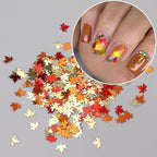 Thanksgiving Glitters Nails Sequins Fall Nail Glitter Sequins Autumn Maple Leaf Flakes Design Nails Charms Holographic Mixed Color 3D Confetti Nails Glitter for Women