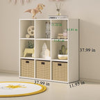 Wood Cube Storage Organizer Closet Cabinet for Living Room Bedroom Study Shelf Bookcase Wooden Floor Standing Open Bookshelf for Kids Home Office Display Storage Cabinet (White, 9-Cube, 11.81in)
