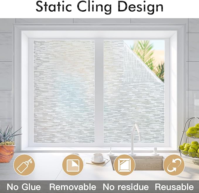Haton Window Privacy Film, Frosted Glass Static Cling Sun Heat Blocking Window Clings, Frosting Opaque Coverings, Vinyl Removable Stickers Tint for Home Door Office, Non Adhesive 23.6" x 157.4"