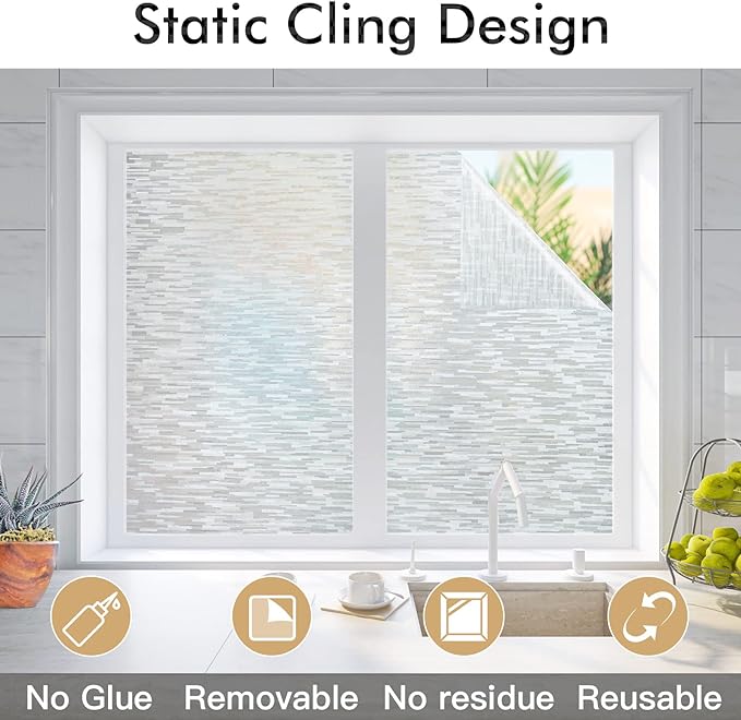 Haton Window Privacy Film, Frosted Glass Static Cling Sun Heat Blocking Window Clings, Frosting Opaque Coverings, Vinyl Removable Stickers Tint for Home Door Office, Non Adhesive 29.5" x 78.7"