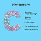 StickerBeans® Rhinestone Alphabet Letter Sticker C - Unique Sparkly Design 2” x 2” Cut-to-Shape Adhesive - Personalization, Collecting, Gifting, Scrapbooking, Decorating Laptops, Phone Cases, All Ages