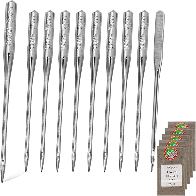 50 PCS Embroidery Sewing Machine Needles for Brother Size 75/11 130/705H HAx1 Sewing Needles for Brother Sewing Machine (5 Pack of 10 Needles)