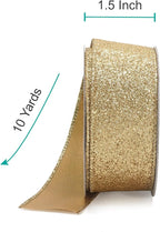CT CRAFT LLC Glitter Wired Ribbon 1.5" x 10 Yards Light Gold for Christmas Home Decor Bow Gift Wrapping DIY Crafts Wreath