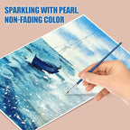 Mini Glitter Watercolor Paint Set with Paper, 24 Colors Shimmer Metallic Watercolour Painting Sets, Solid Pearl Water Color Paints for Adult, Kids, Blue 1ml Trial Pack(Heartbeat of the Ocean)