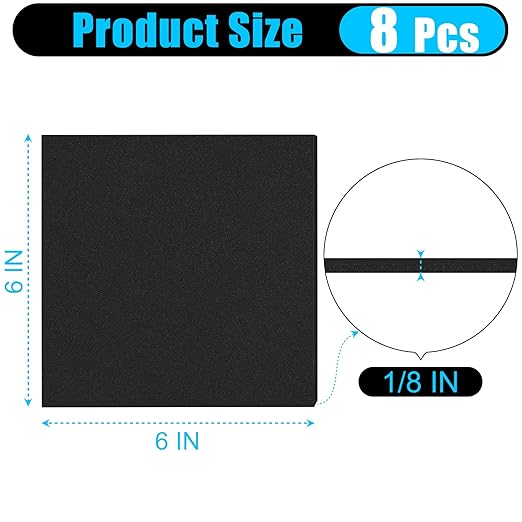 ToLanbbt 8 PCS Adhesive Foam Padding Sheets Closed Cell Neoprene Foam Sheet 1/8" Thick, 6" x 6" Self Stick Insulation Anti Vibration Pads Anti-Slip for Furniture, Cars, Speakers, DIY