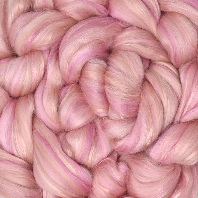 Merino Silk Luxe Tonal Designer Blend. Superfine Merino, Mulberry Silk, Tussah Silk. Top Roving for Spinning or Felting. Tender Heart 1oz