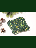 Premium Designer Paper Napkins, 3-Ply 6.5 x 6.5-inches Fold Disposable Decorative Winter Guest Christmas Holly Green Festive New Year Tree Party Lunch Dinner Napkin (50, Festive Green)