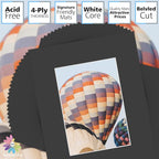 Mat Board Center, Pack of 25, 8x10 for 5x7 Black Picture Mat Sets - Acid Free, 4-ply Thickness, Bevel Pre-Cut White Core - Includes Backing Boards and Clear Bags - for Pictures, Photos, Framing