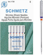SCHMETZ Microtex Sharp Sewing Machine Needles - Quilting & Topstitching Supplies, Size 80/12, 5-Needle Card, Pack of 1