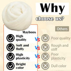 Mayboos Wool Roving Yarn, 1.76oz Colored Natural Wool Roving,Wool Felting Supplies Pure Wool Chunky Yarn for Wet Felting handcrafts and Spinning (White Color)