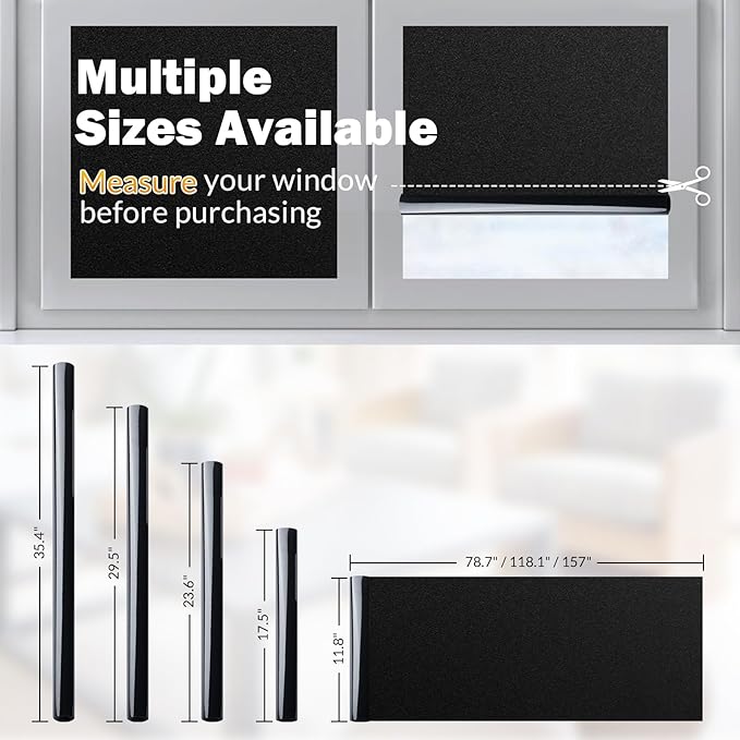 rabbitgoo Blackout Window Film, Sun Heat Blocking Privacy Cover for Glass, Removable Opaque Room Darkening Dark Black Out Window Covers Tint Shades for Home Day Sleep Light Blocker 11.8 x 78.7 Inches