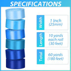 1 Inch Blue Satin Ribbons for Crafts, 6 Rolls Single-Faced Blue Assorted Ribbons for Gift Wrapping Flower Bouquet Wedding Invitations Bridal Shower Hair Bows Garland Party Decor
