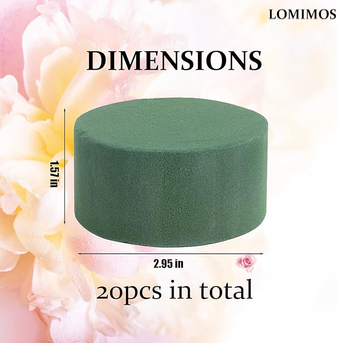 LOMIMOS 20PCS 3''Round Floral Foam Bricks,Wet Florist Floral Foam Block Flower Arrangement Supplies for Wedding Aisle Flowers Party Craft Project Spring Decoration