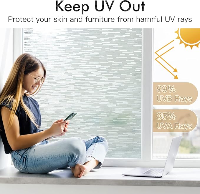 Haton Window Privacy Film, Frosted Glass Static Cling Sun Heat Blocking Window Clings, Frosting Opaque Coverings, Vinyl Removable Stickers Tint for Home Door Office, Non Adhesive 23.6" x 157.4"