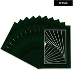 Pack of Ten Acid Free 8x10 Mats Bevel Cut for 5x8 Photos - Green Suede Precut Matboards With Backing Boards and Self Seal Photo Mat Bags For Pictures, Photos, Framing - 4-ply Thickness