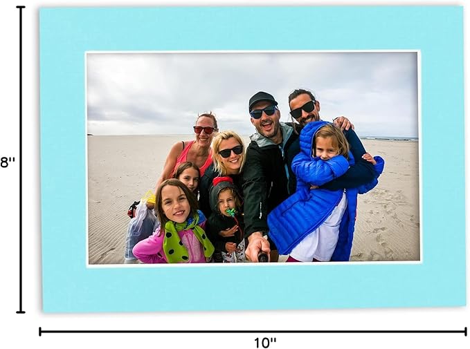 8x10 Mat Bevel Cut for 5.5x8.5 Photos - Acid Free Aquamarine Blue Precut Matboard - For Pictures, Photos, Framing - 4-ply Thickness