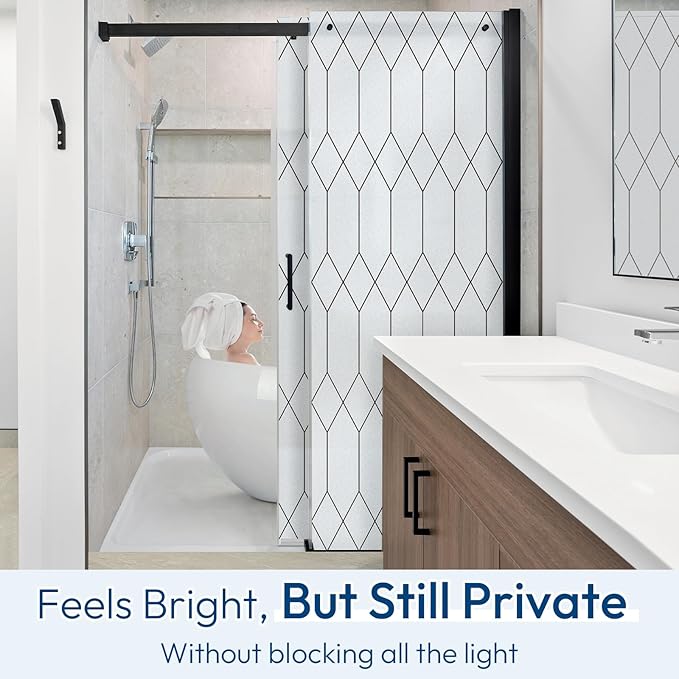rabbitgoo Window Privacy Film for Glass Windows, Frosted Glass Cling with Decorative Moroccan Lattice, Removable Heat Control Sun Blocking Door Covering Sticker for Home Bathroom, 35.4 x 157.4 inches