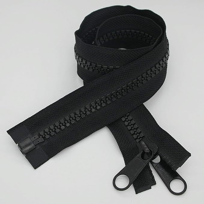 Leekayer 2PCS #10 40 Inch Heavy Duty Zippers for Sewing Separating Large Plastic Zippers Black Tape with Double Pull Tab Slider, Sleeping Bag, Boat, Canvas, Cover, Trampoline, Dog Bed,Tent (40" 2pcs)
