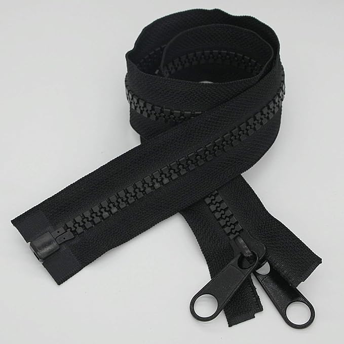 Leekayer 1PCS #10 96 Inch Heavy Duty Zippers for Sewing Separating Large Plastic Zippers Black Tape with Double Pull Tab Slider, Sleeping Bag, Boat, Canvas, Cover, Trampoline, Dog Bed,Tent (96" 1pcs)