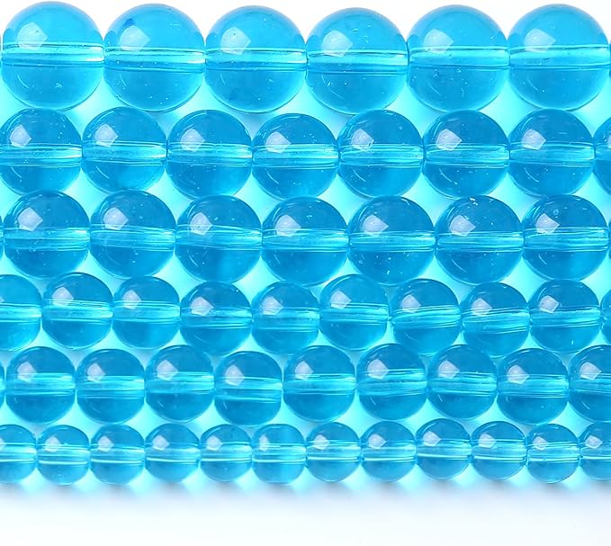 6MM Lake Blue Glass Beads Natural Gemstone Round Loose Stone Beads for Jewelry and Bracelets Making 120pcs 2 Strands 32"