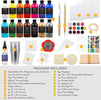 Nicpro 14 Colors 8.45oz Acrylic Pouring Paint Kit, Large Volume Premixed High Flow Pour Paints Supplies with Canvas, Wood Natural Slices, Pouring Oil, Gloves, Strainer, Cups for Beginner DIY Crafts