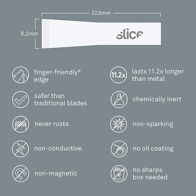 Slice 10534-CS Chisel Blades, Ceramic Blade Lasts 11x Longer Than Metal, Finger Friendly Edge, 24 Blades, White