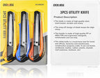 DOWELL Box Cutter Utility Knife Retractable Snap Off Blades Hobby Knife 3 Pack for Cutting Cardboard Boxes Leather (3 Colors)