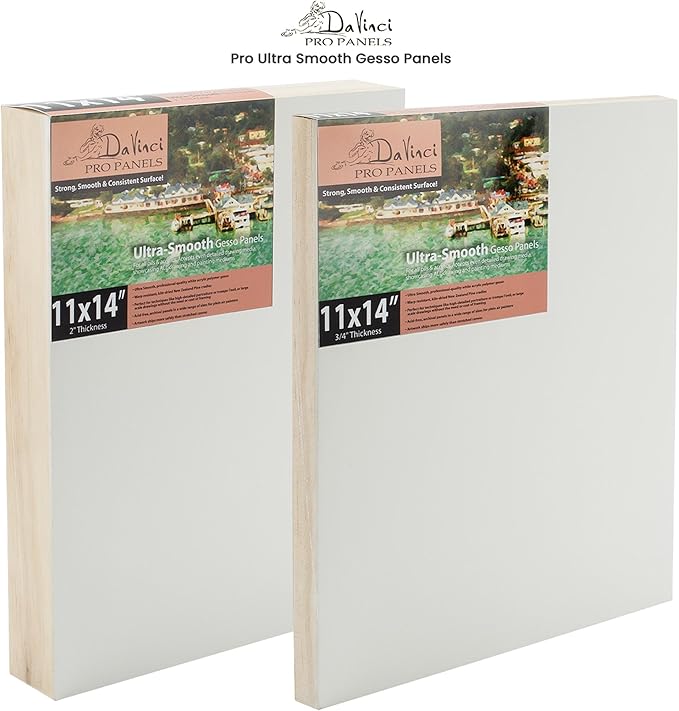 Da Vinci Pro Ultra Smooth Wood Canvas Gesso Board - 3/4" Deep, 4x8 Single White Acrylic Polymer Gesso Panels for Painting Fine Portraits and Ultra Fine Detail Illustrations and Artwork