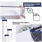 ADHES Painters Plastic with Tape, 48 inch x 90 feet x 3 Rolls Painters Tape with Plastic Attached, Pre Taped Masking Film Tape and Drape for Automotive Painting Covering