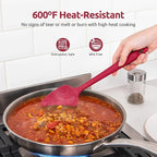 U-Taste Silicone Spatula Set: 600ºF High Heat Resistant, Seamless Food Grade Flexible Rubber Kitchen Cooking Mixing Baking Scraper for Nonstick Cookware Set of 3 (Red)
