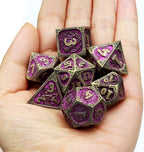 Haxtec Metal Dice Set Purple Black Dragon Pattern Metal DND Dice with Leather Dice Bag Polyhedral D&D Dice Compatible with Dungeons and Dragons TTRPG Gifts