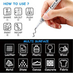 TZARROT White Paint Pen, 8 Pack 0.7mm Acrylic Paint Pens with 2 White 2 Black 2 Gold 2 Silver Permanent Marker for Wood Rock Fabric Metal Plastic Ceramic Acrylic Markers Extra Fine Tip