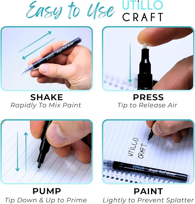 Utillo Craft White+Black Paint Pen (8-Pack) Medium Tip Made in Japan | Bold Color+100% Coverage | For Rock, Wood, Glass, Paper, Fabric, Canvas, Metal and More! | 2-3mm Paint Pens | Acrylic Paint Pens