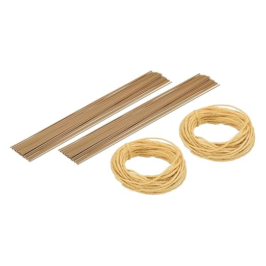 uxcell 100Pcs 2 Gauge Floral Wire, 15.75" Length Flower Stem Wires with 0.08" x 32.8ft Twine for Wreath Making, Flower Arrangement, Yellow