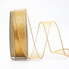 CT CRAFT LLC Sheer Organza Wired Ribbon 1.5" x 50Yards Tan (Gold) for Wedding Chair Bow Flora Bouquet Gift Wrapping Christmas Tree Home Decor Wreath