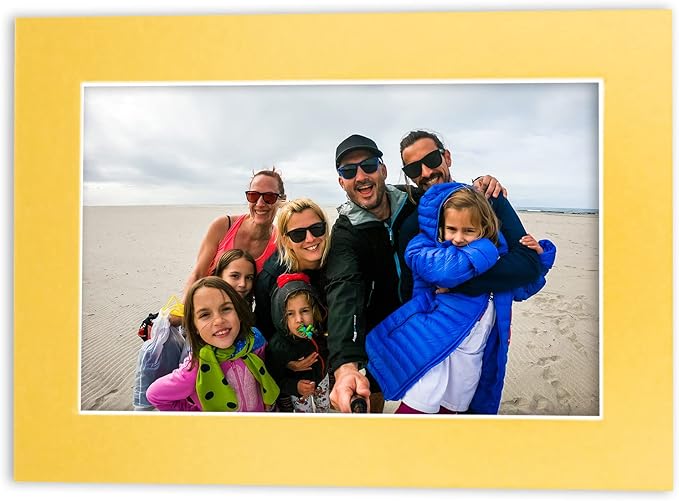 8.5x11 Mat Bevel Cut for 7x9 Photos - Acid Free Metallic Gold Precut Matboard With Backing Board and Crystal Clear, Self Seal Photo Mat Bag - For Pictures, Photos, Framing - 4-ply Thickness