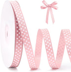 Polka Dot Grosgrain Ribbon 3/8 Inch, 25 Yards Spool Pink and White Dot Craft Ribbon for Christmas Gift Wrapping DIY Crafts Hair Bows Wedding Party Decor Sewing and Home Decoration