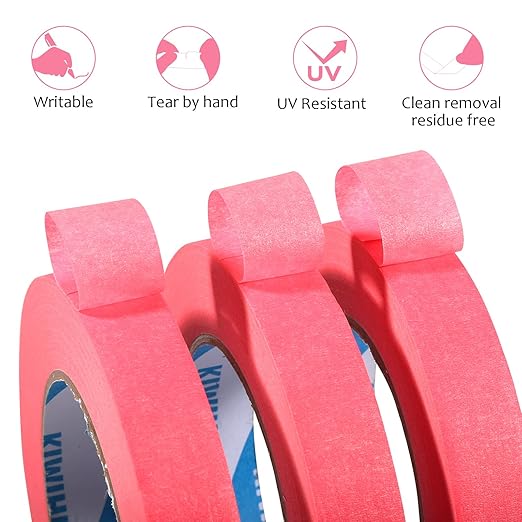 Pink Painters Tape,1 inch x 60 Yards x 5 Rolls (300 Yards Total) - Medium Adhesive Masking Tape for Painting,Labeling,DIY Crafting,Decoration and School Projects