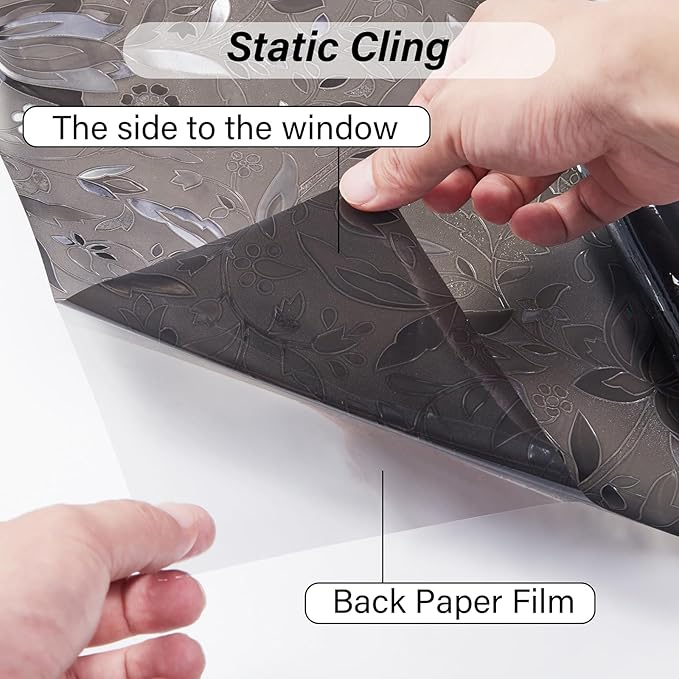 LEMON CLOUD Window Film, Decorative Window Privacy Film, Window Film Privacy Static Cling Frosted, Anti-UV Sun Blocker Heat Control for Home(Grayish Black, 35.4 x 157.4 inches)