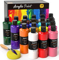 Nicpro 18 Colors Large Acrylic Paint Set, 8.45oz/250 ml Artist Painting Supplies Bulk Non-Toxic For Multi Surface Pumpkin Canvas Wood Fabric Leather Cardboard Paper Crafts Rock Hobby with Color Wheel