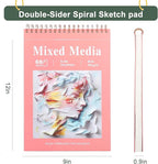 Ddaowanx Mixed Media Sketchbook, 9x12 inches Sketch Pad 60 Sheets (98lb/160gsm) Heavyweight Drawing Papers, Top Spiral Bound Hardcover Watercolor Paper, for Wet and Dry Media (1)