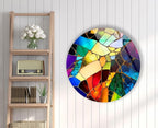 My Photostation.com 27.5''(70cm) Diameter Multicolor Round Stained Glass Wall Art Vibrant Mosaic Abstract Panel Tempered Glass Printing Wall Decor Large Wall Art Wall Hangings